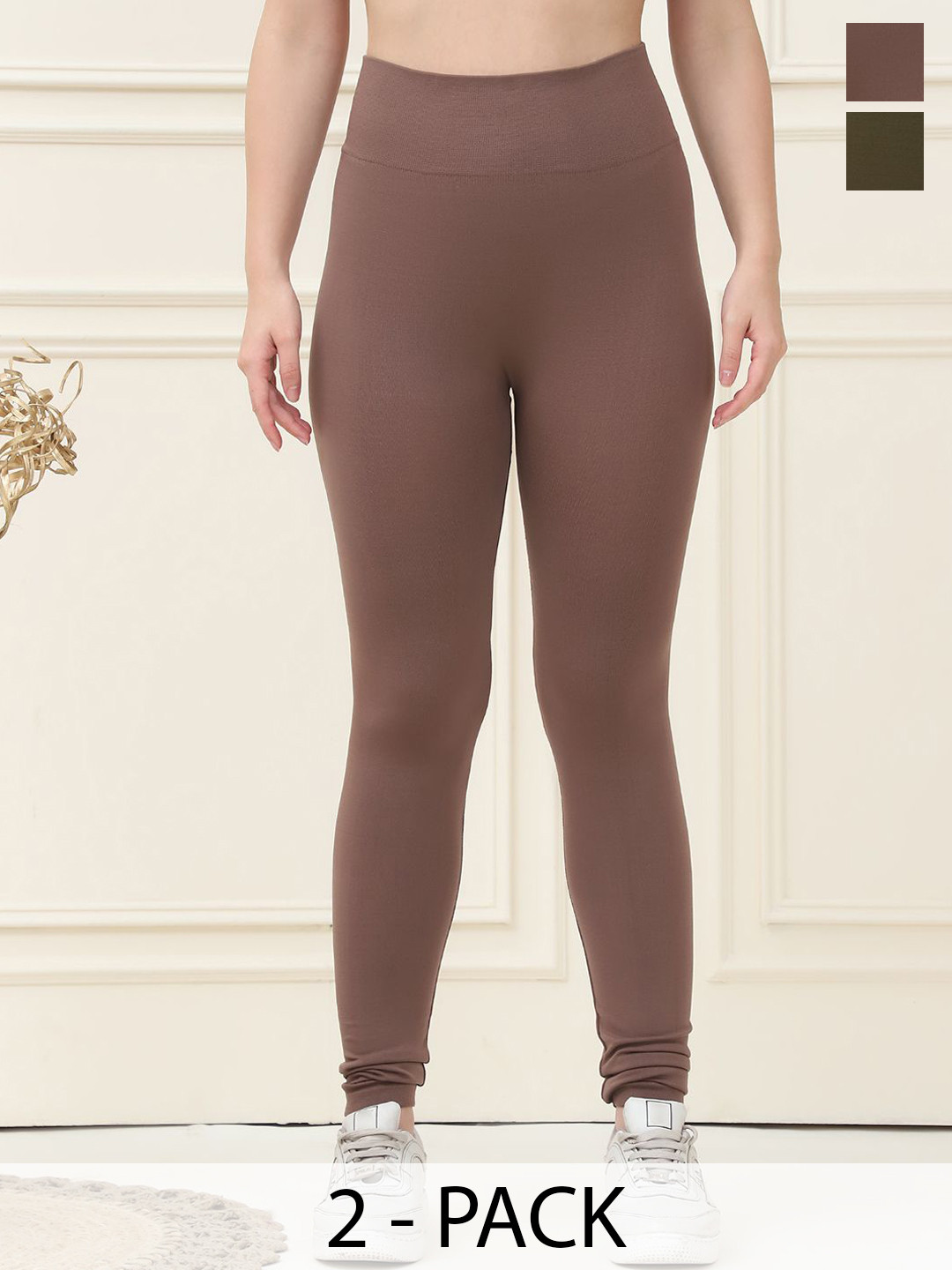 

GRACIT Women Pack Of 2 Ankle Length Tights, Brown