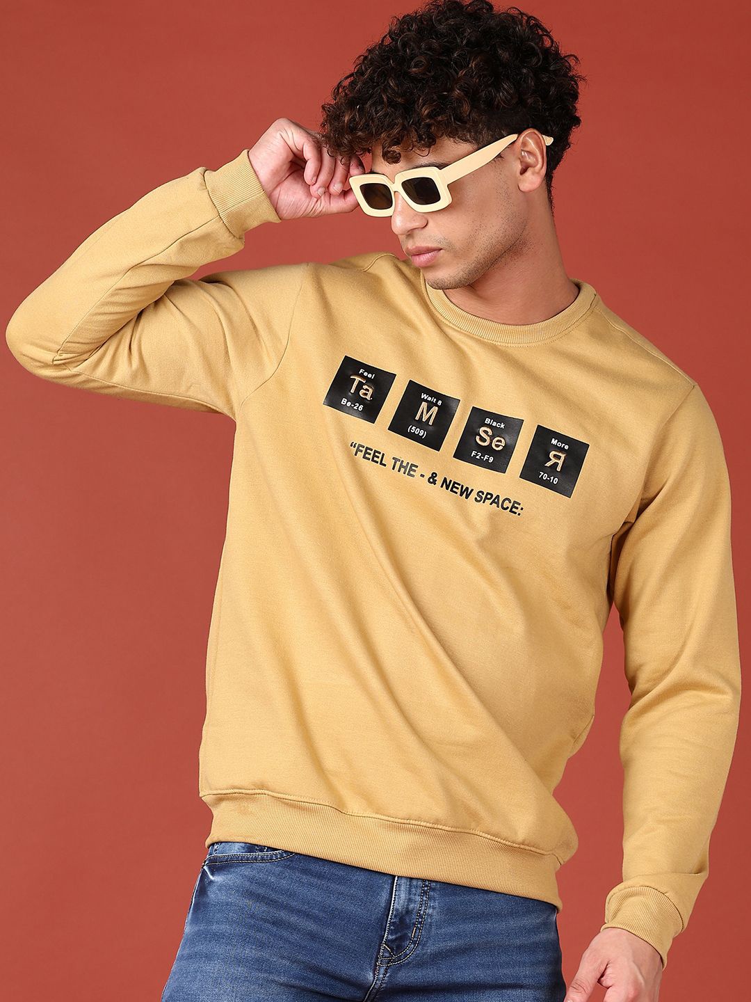 

V-Mart Men Printed Round Neck Sweatshirt, Yellow