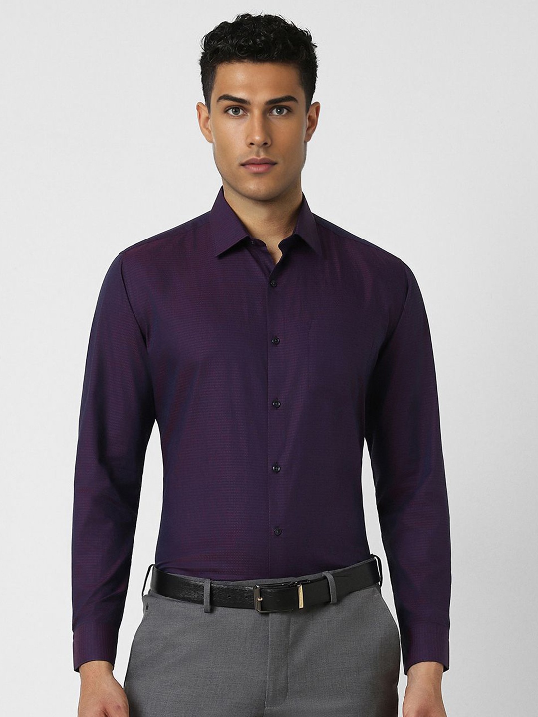 

Van Heusen Men Spread Collar Textured Cotton Slim Fit Formal Shirt, Purple