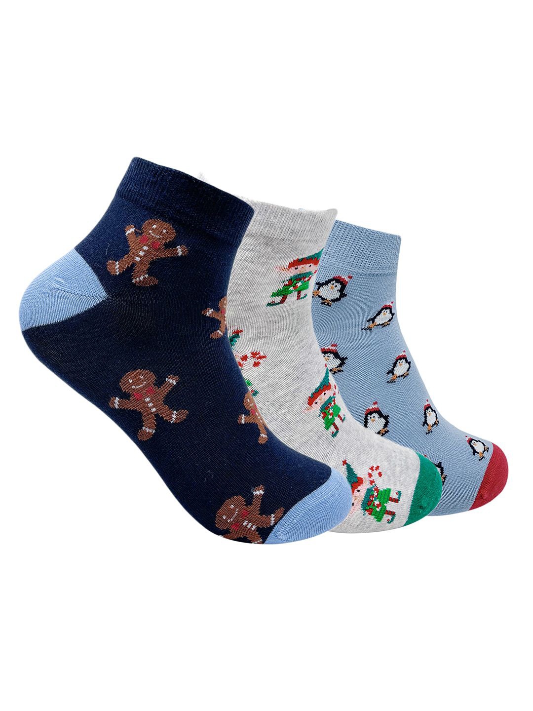 

Mint & Oak Pack 3 Of Casual Cotton Patterned Ankle-Length Socks, Blue