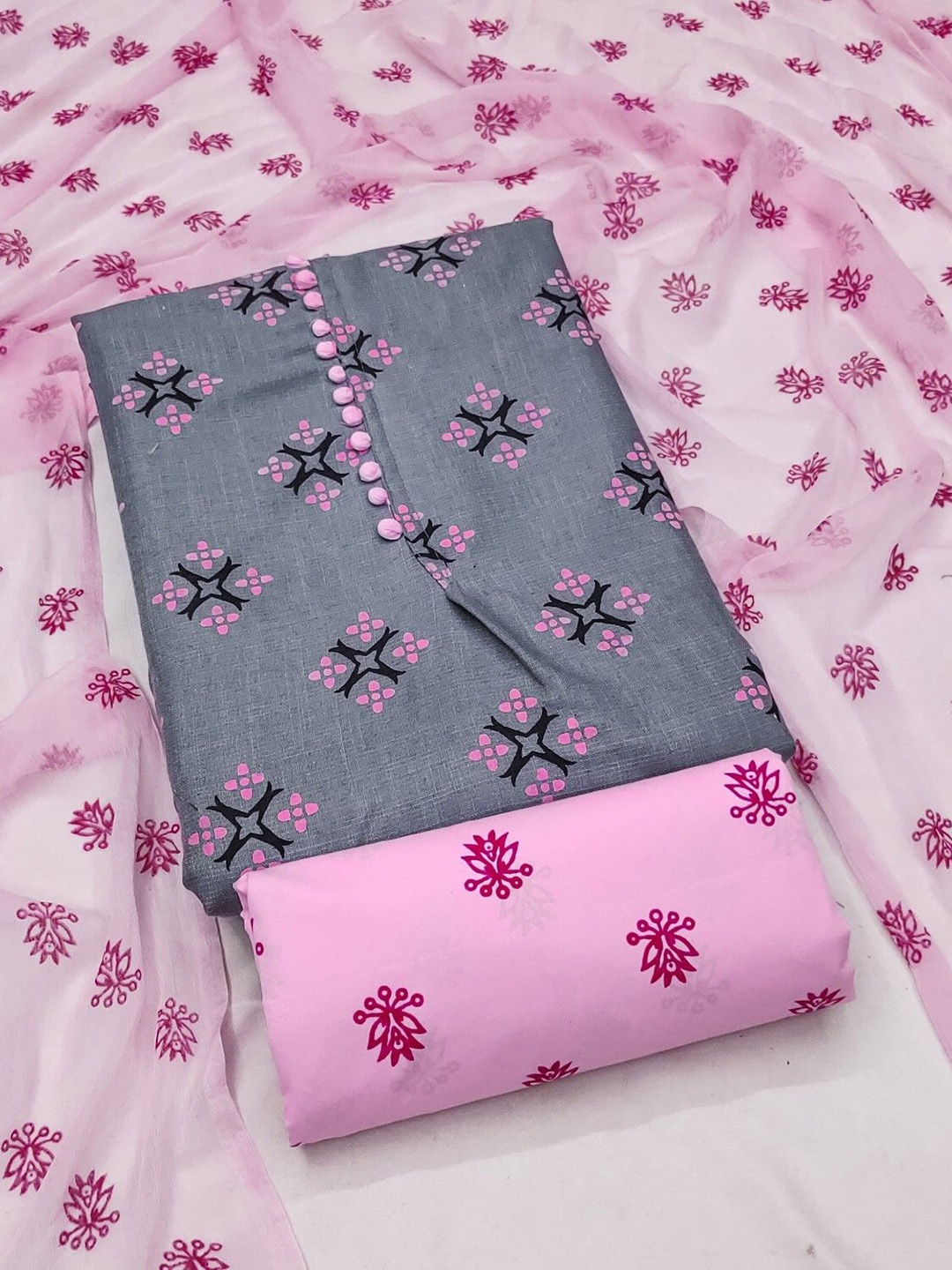

KALINI Ethnic Motifs Printed Unstitched Dress Material, Pink