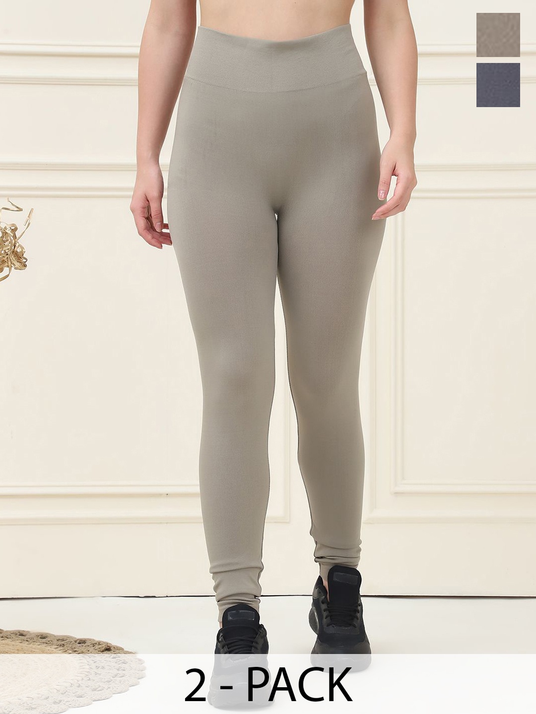 

GRACIT Women Pack Of 2 High Waisted Tights, Grey