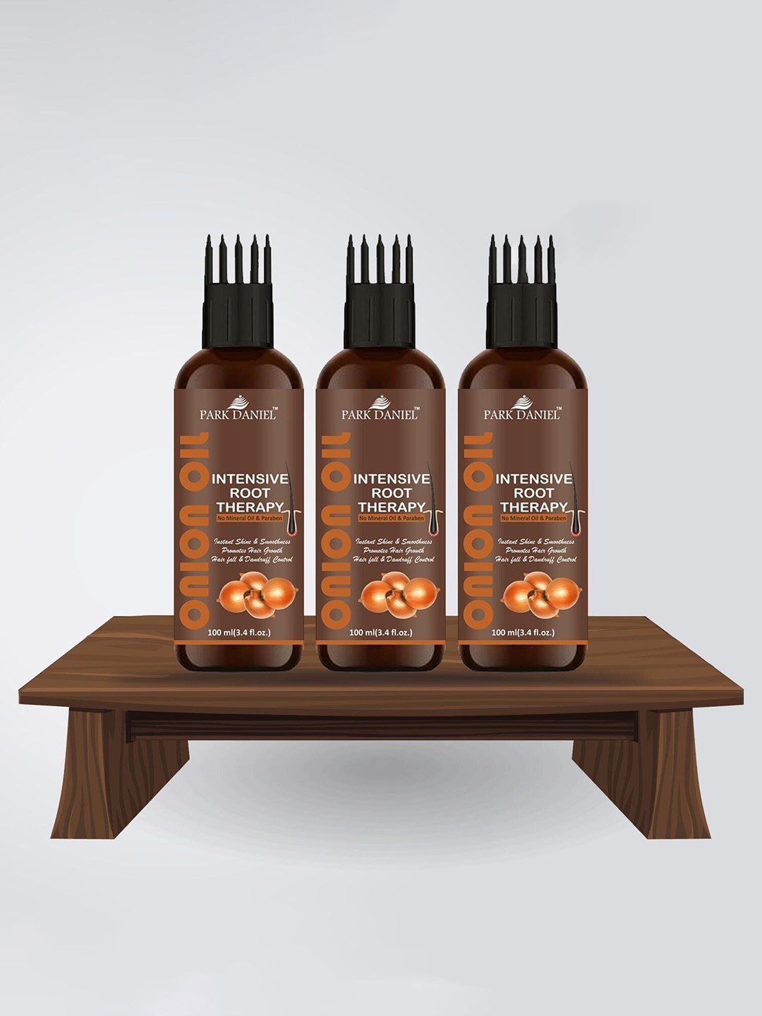 

Park Daniel Set Of 3 Intense Root Therapy Onion Hair Oil- 100 ml Each, Brown