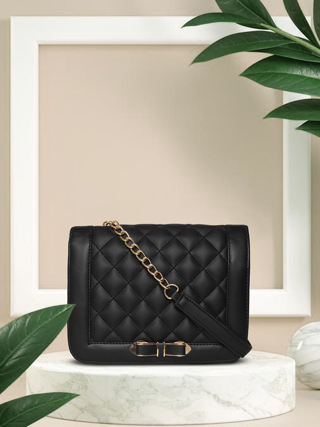 

AMYENCE Women Textured Solid Structured Sling Bag, Black