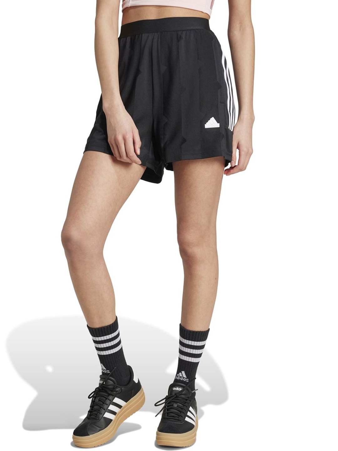 

ADIDAS W TIRO Q3 J SHO Women Mid-Rise Striped High Rise Shorts, Black