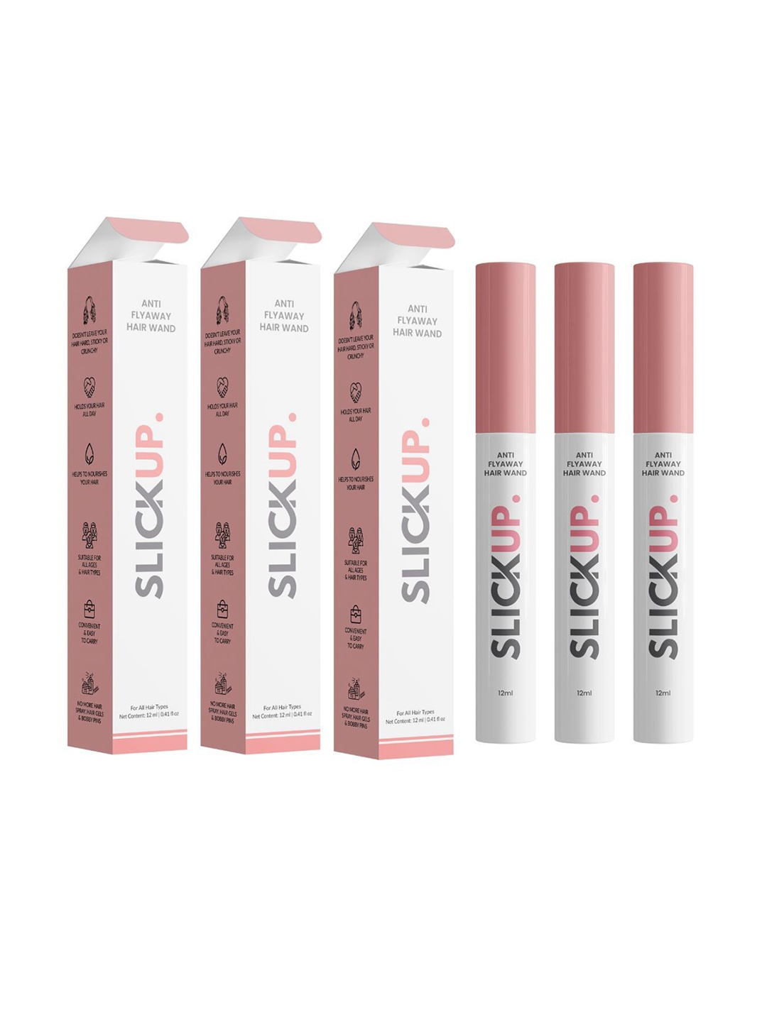 

SLICKUP Set Of 3 Anti-Flyaway Hair Wand - 12 ml Each, Black