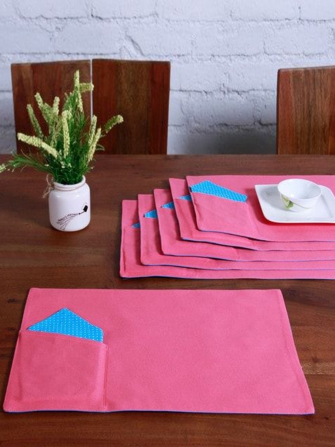 

Lushomes 12-Pcs Blue & Pink Pure Cotton Table Placemats & Napkins