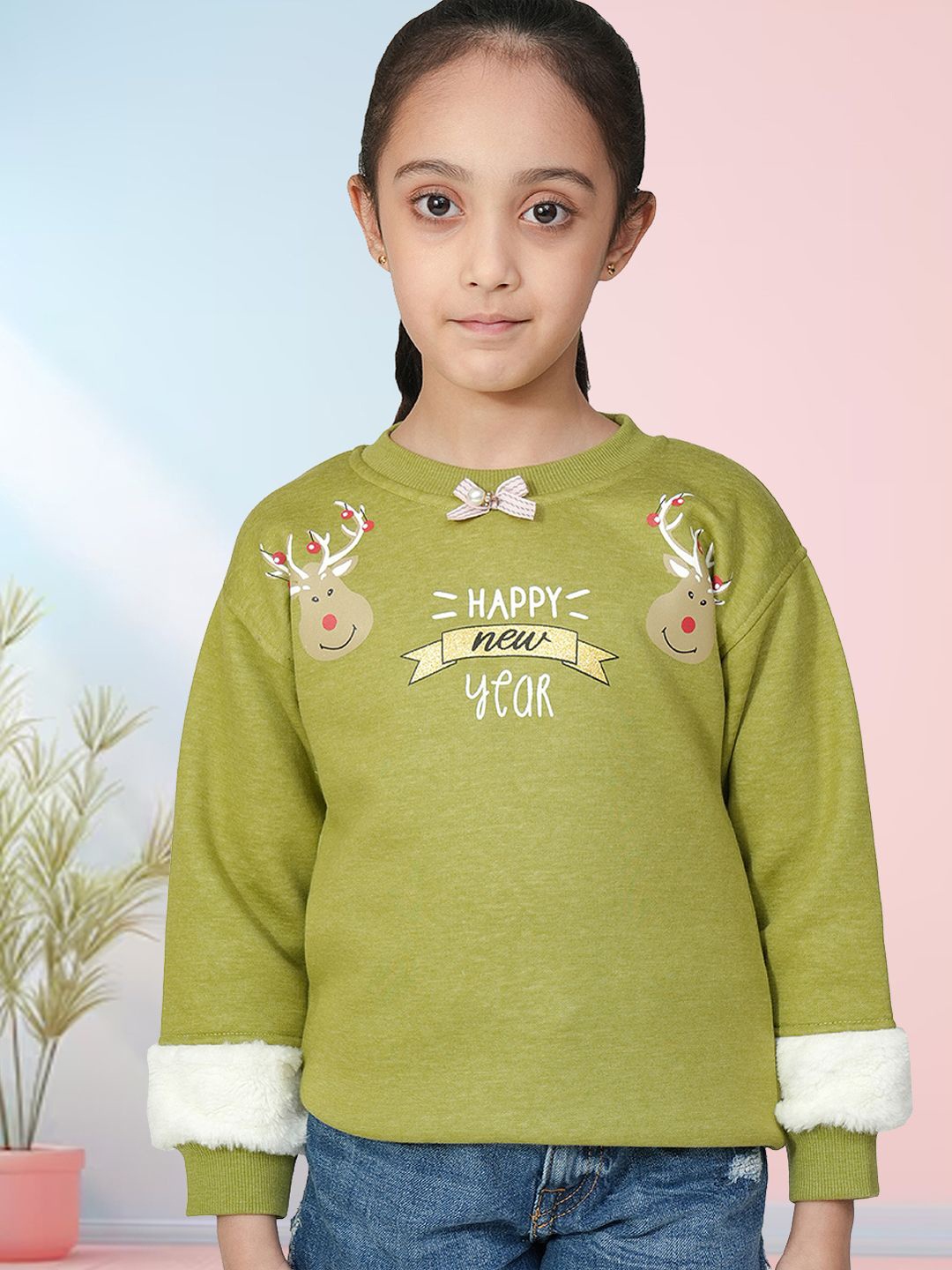 

PAMPOLINA Girls Cotton Round Neck Sweatshirt, Sea green