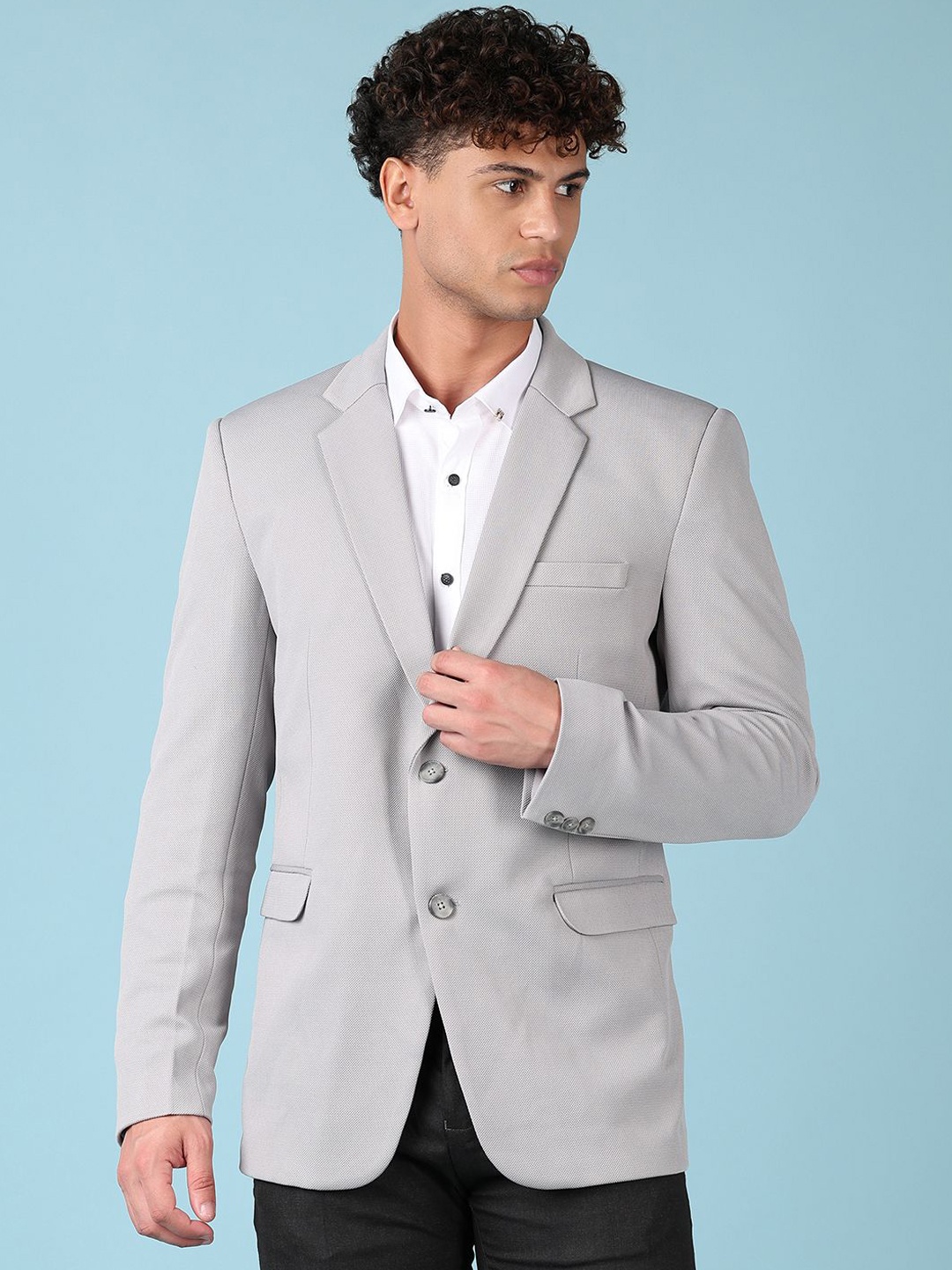 

V-Mart Notched Lapel Collar Single Breasted Blazer, Grey