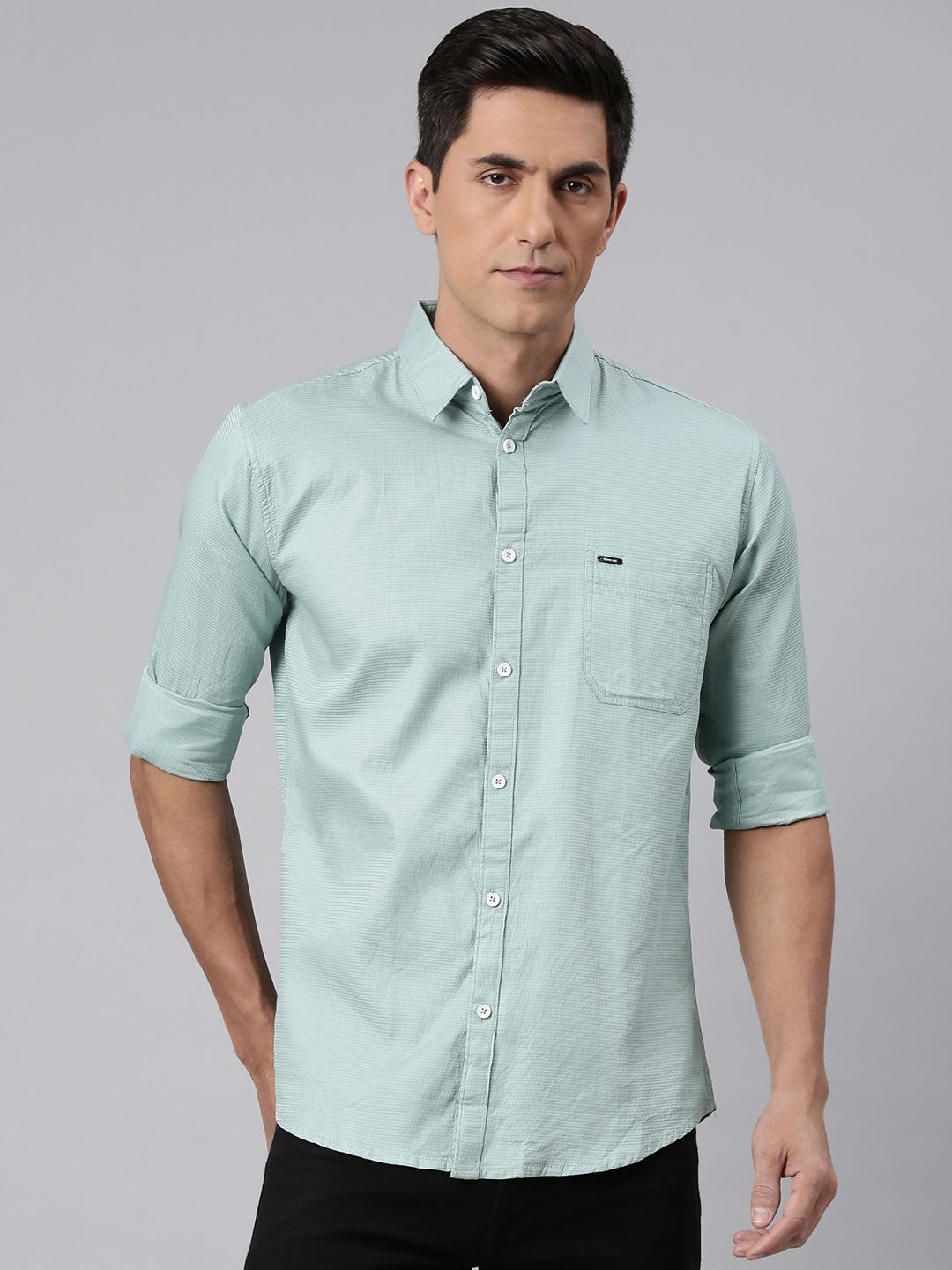 

Majestic Man Men Comfort Spread Collar Solid Cotton Slim Fit Casual Shirt, Sea green