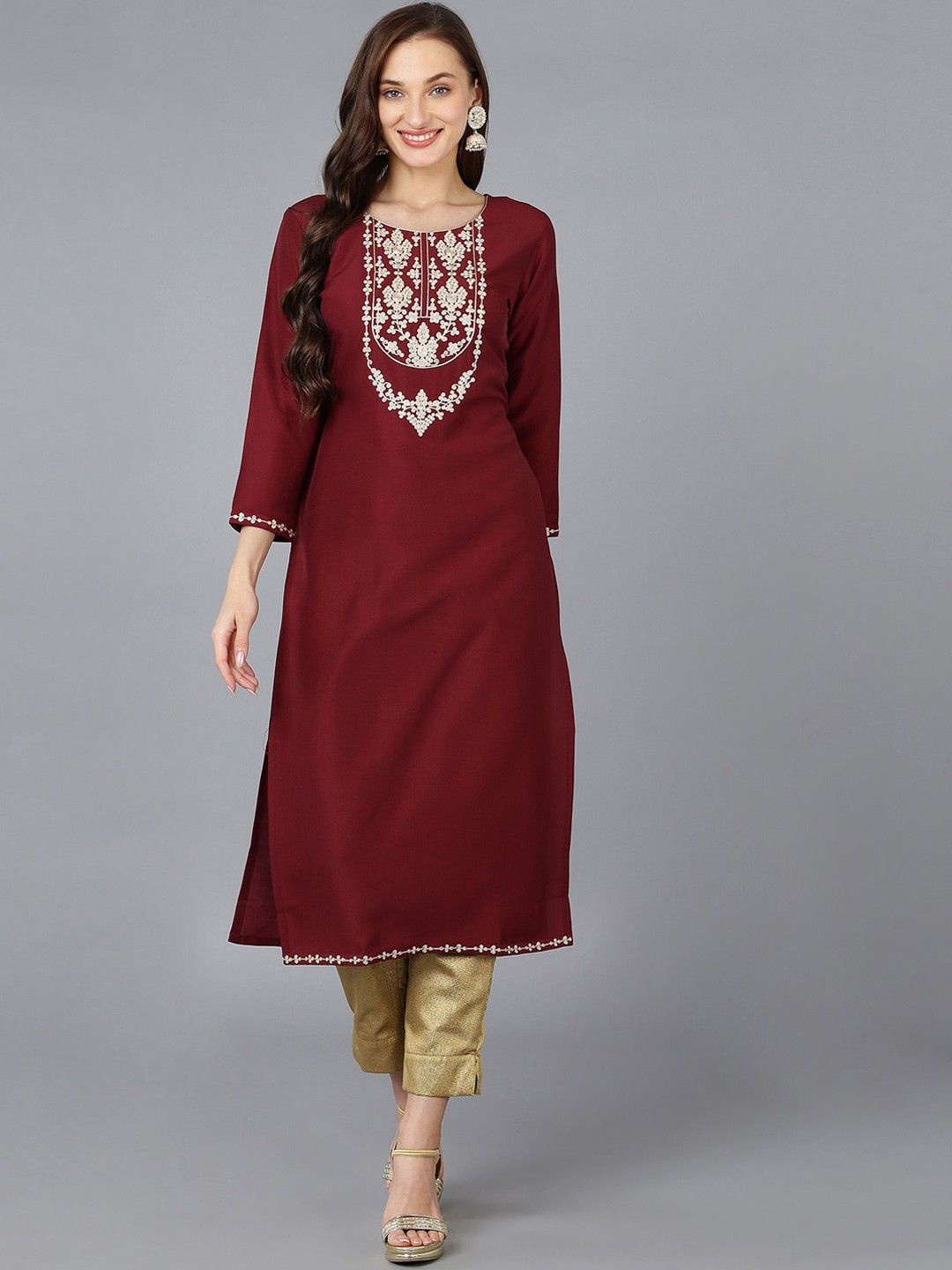 

AHIKA Floral Embroidered Straight Kurta, Maroon