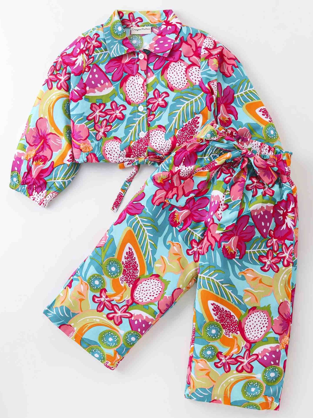 

CrayonFlakes Girls Printed Shirt With Palazzo, Green