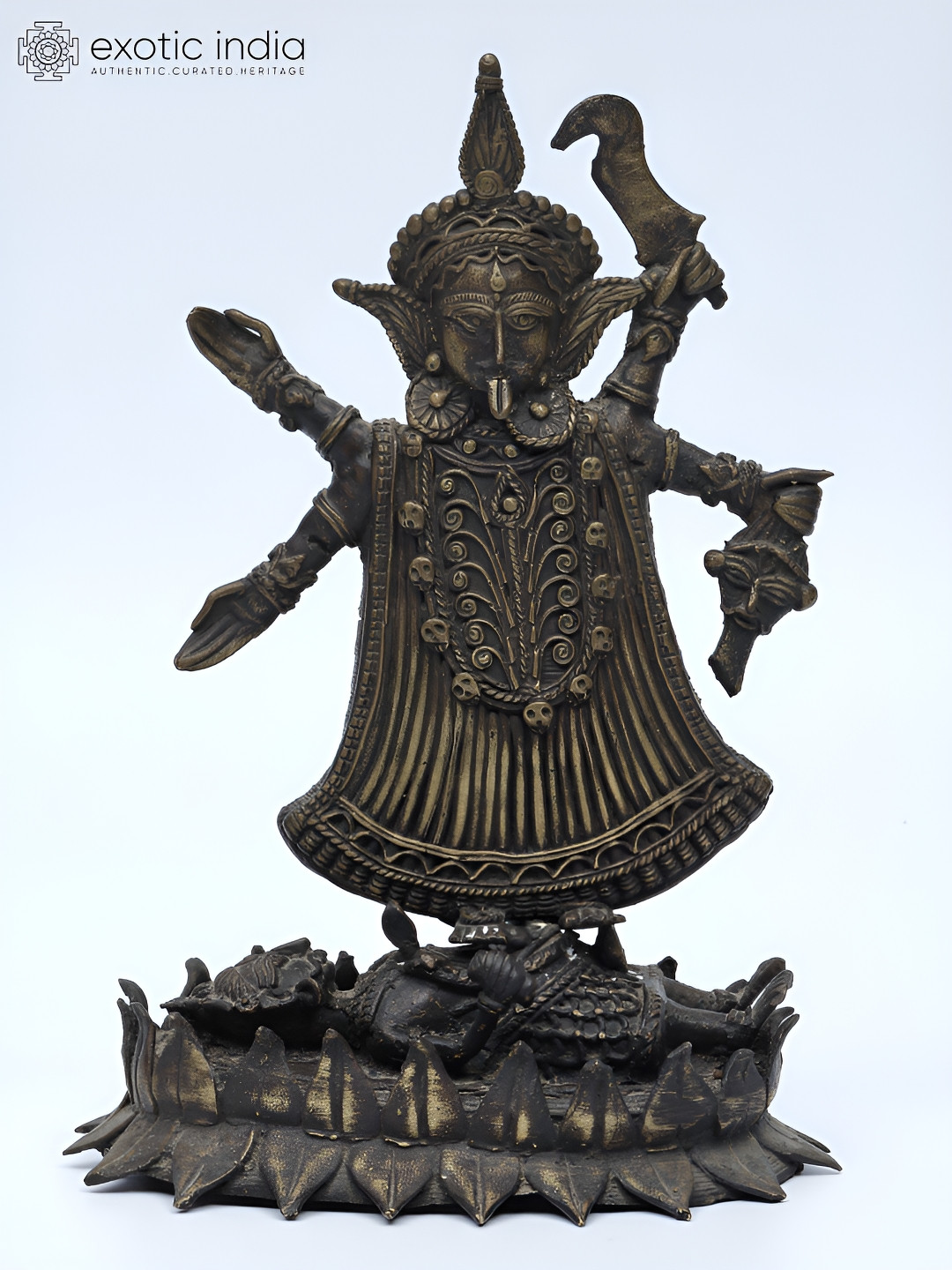 

Exotic India 7" Dakshin Kali Tribal Brass Statue, Black