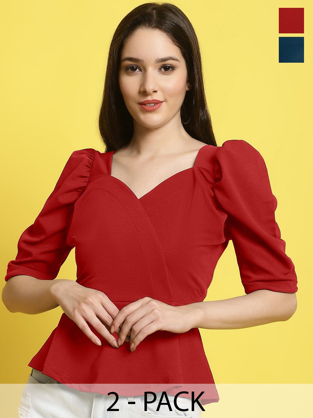 

Metronaut Pack Of 2 Women Sweetheart Neck Crop Top, Red