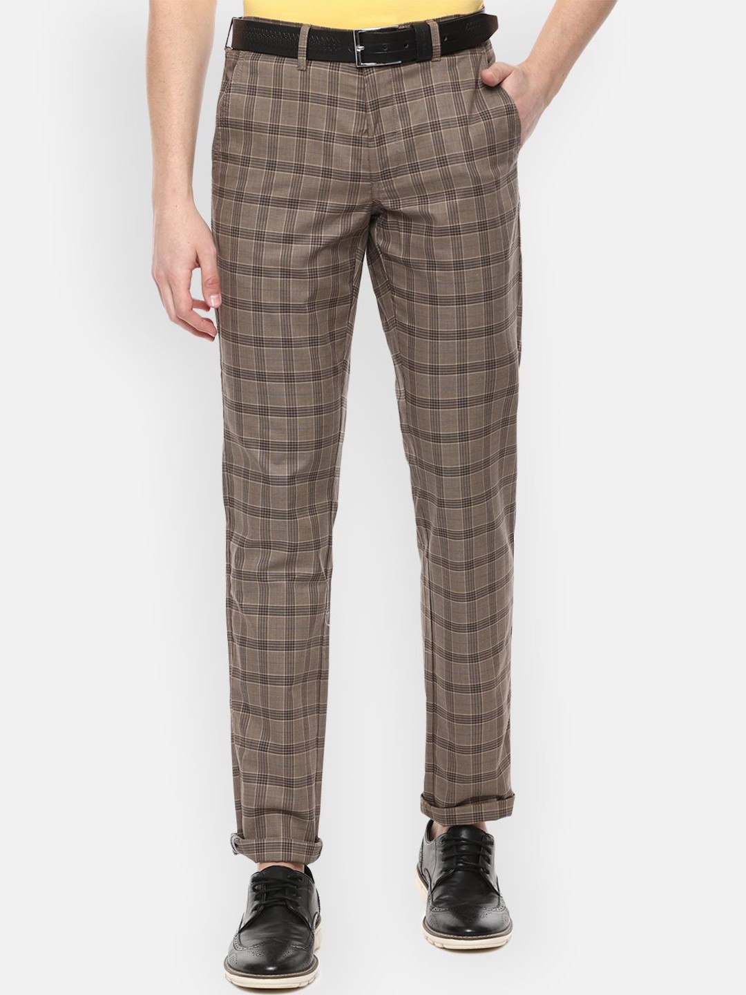 

Van Heusen Sport Men Checked Slim Fit Regular Trousers, Brown