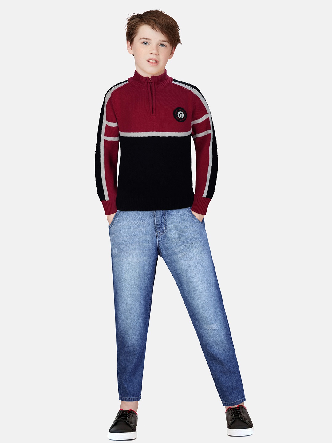 

Gini and Jony Boys Colourblocked Pullover Sweaters, Black