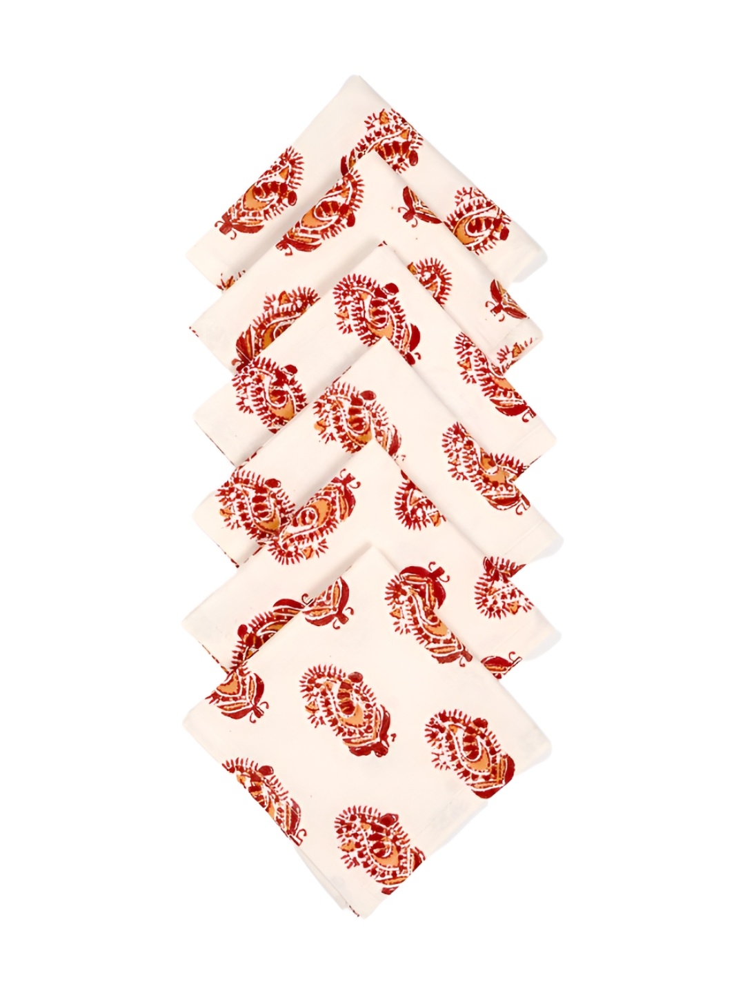 

Ratan Cart White & Red 6 Pieces Paisely Printed Table Napkins