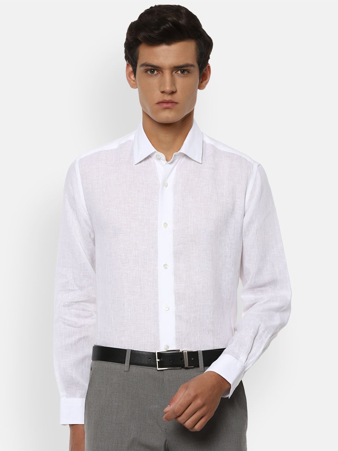 

Luxure by Louis Philippe Men Spread Collar Solid Linen Formal Shirt, White