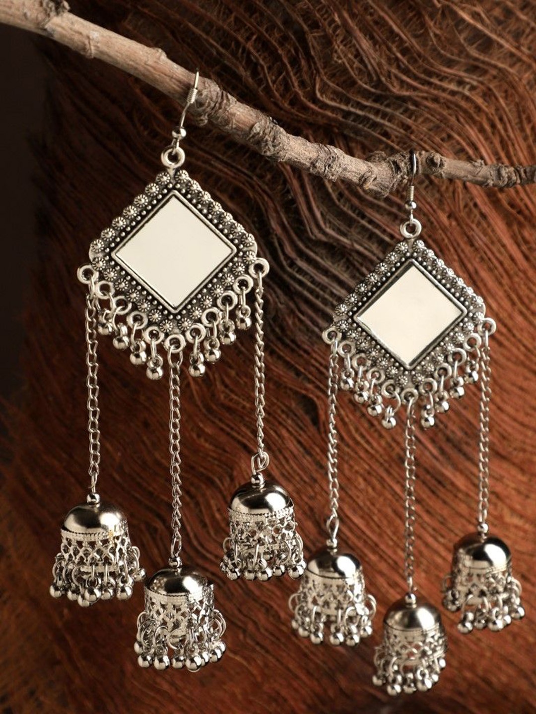 

CARDINAL Contemporary Jhumkas Earrings, Silver