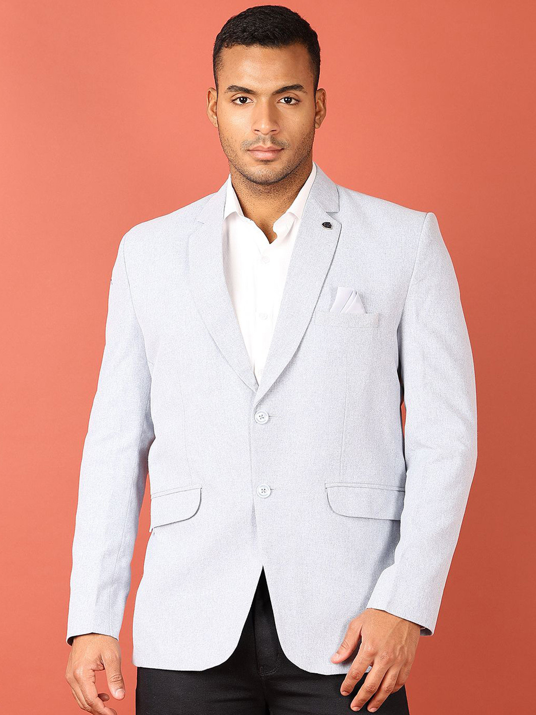 

V-Mart Notched Lapel Collar Cotton Single-Breasted Blazer, Blue