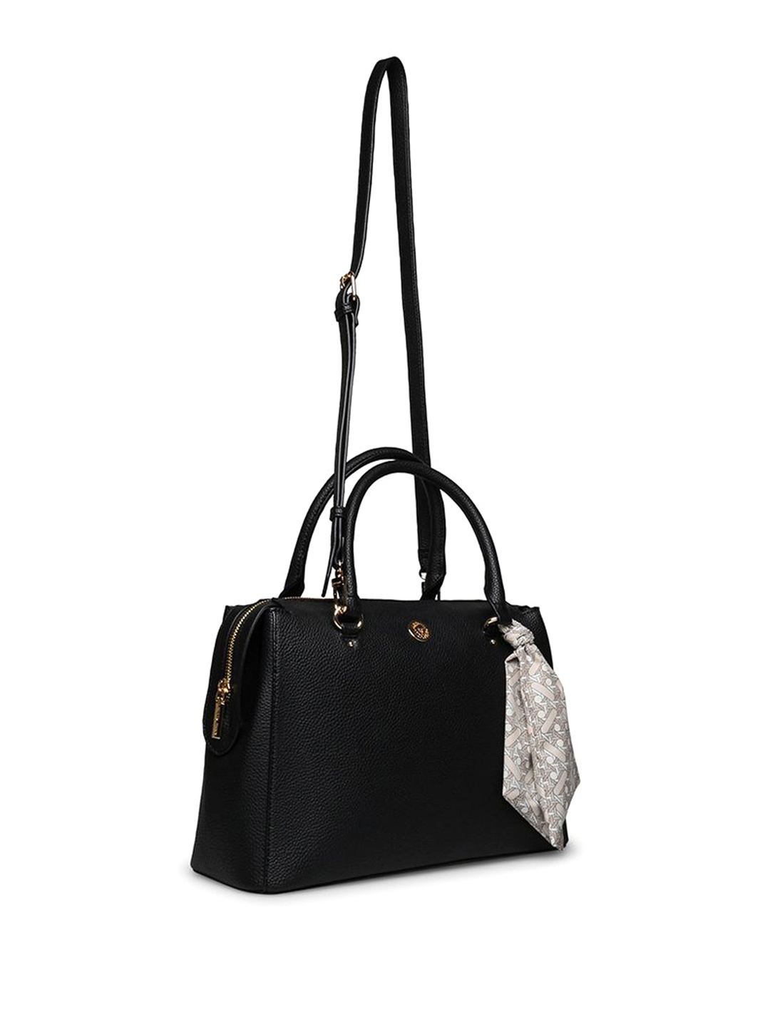 

ANNE KLEIN Women Solid Shopper Leather Shoulder Bag With Scarf, Black