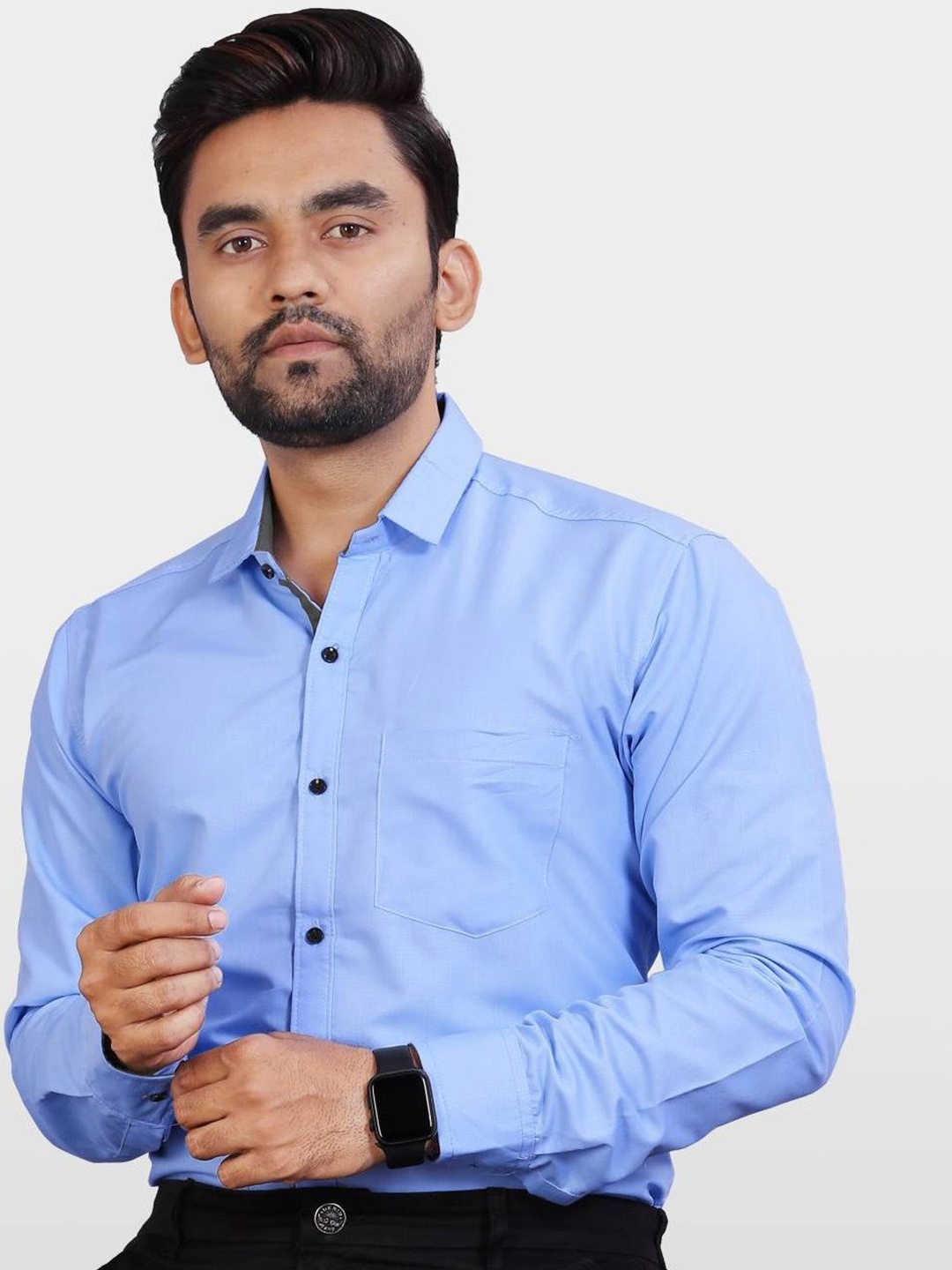 

Metronaut Men India Slim Spread Collar Solid Slim Fit Casual Shirt, Blue