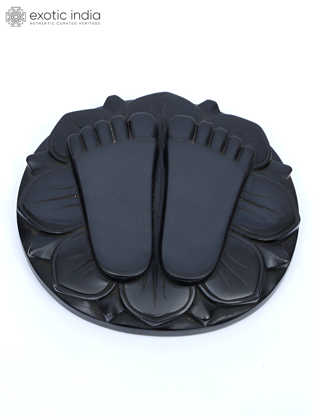 

Exotic India 4" Charan Paduka on Lotus Pedesta - Gift Box, Black