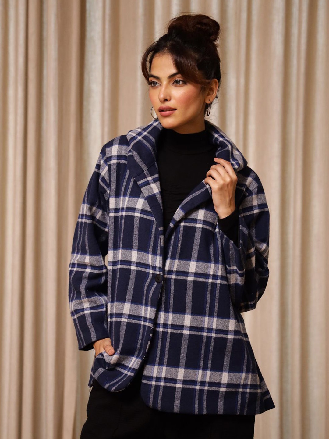 

SANSKRUTIHOMES Women Checked Organic Cotton Jacket, Blue