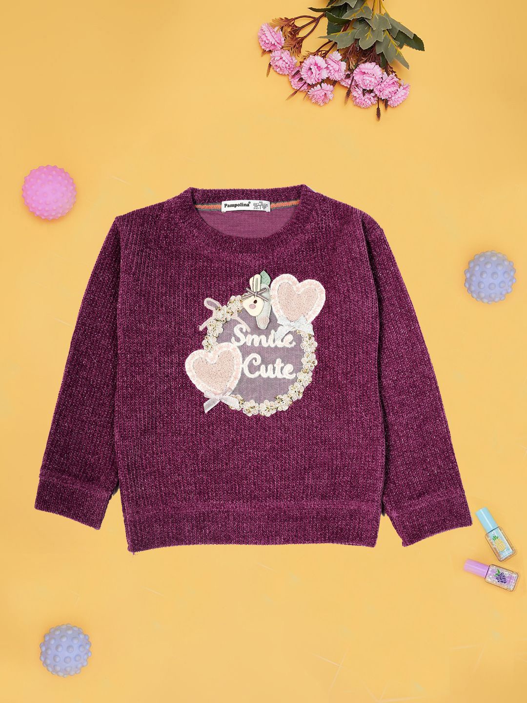 

PAMPOLINA Girls Embellished Sweatshirt, Mauve