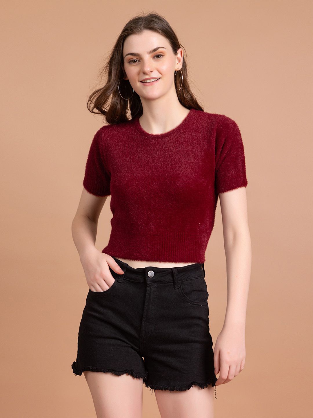 

CLAPTON Woollen Regular Sleeves Top, Maroon