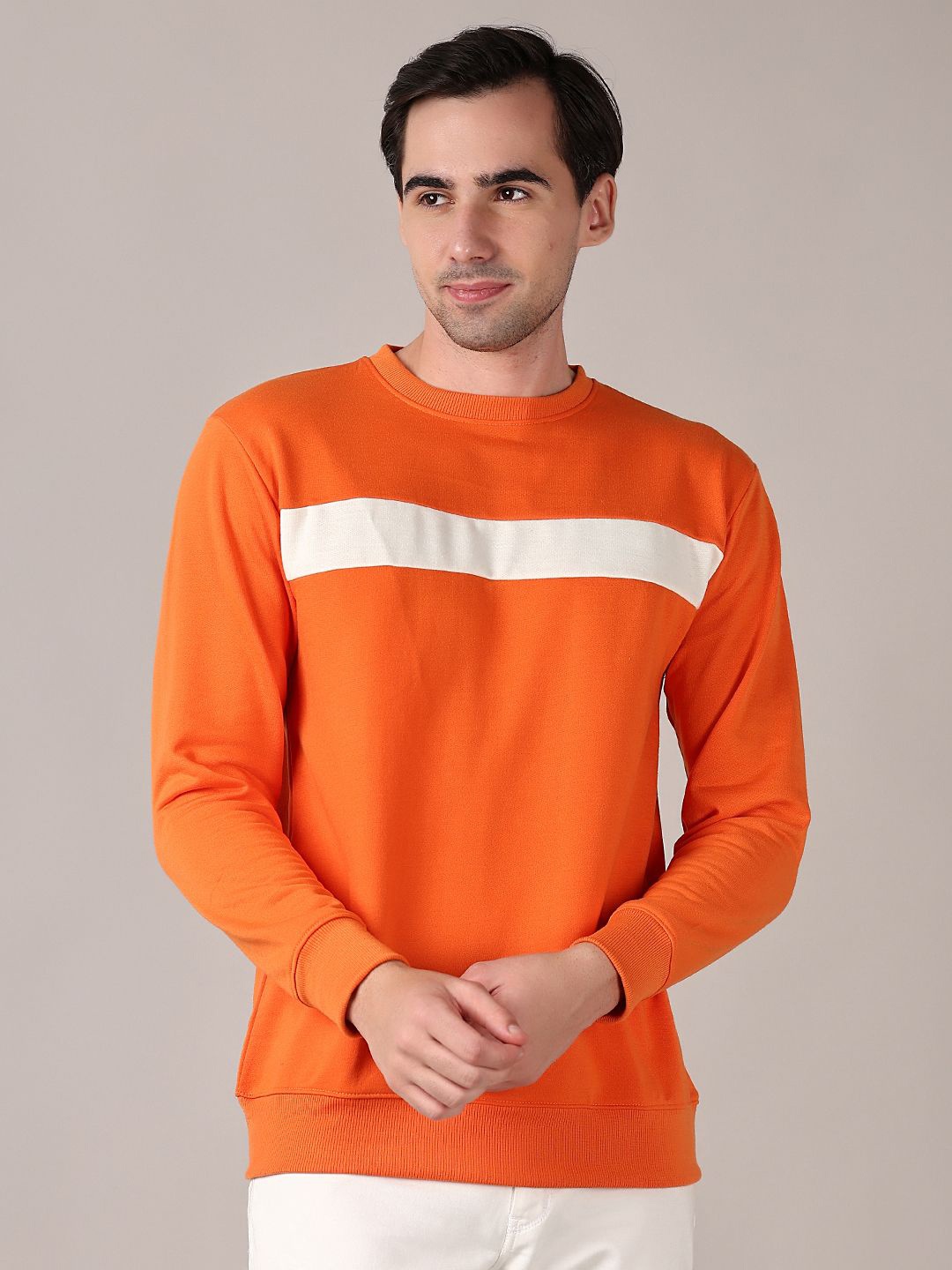 

V-Mart Men Colourblocked Casual Cotton Pullover Sweatshirt, Orange