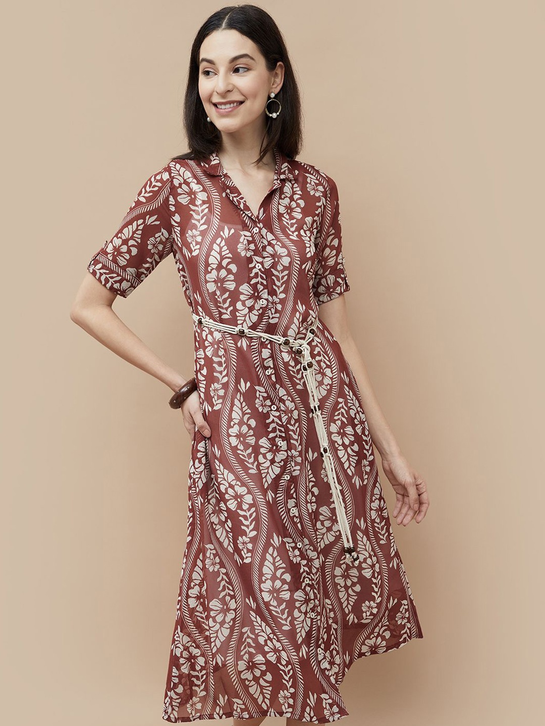 

Colour Me by Melange Women Ethnic Motifs Printed Dress, Brown