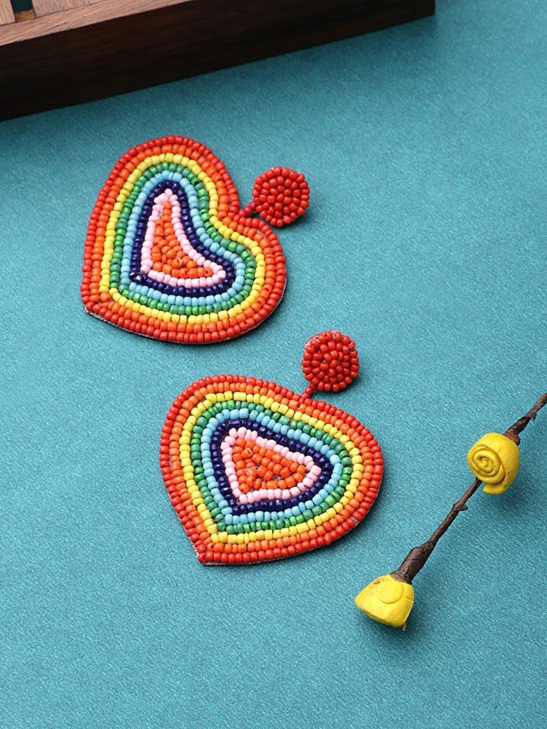 

CARDINAL Heart Shaped Beaded Drop Earrings, Orange