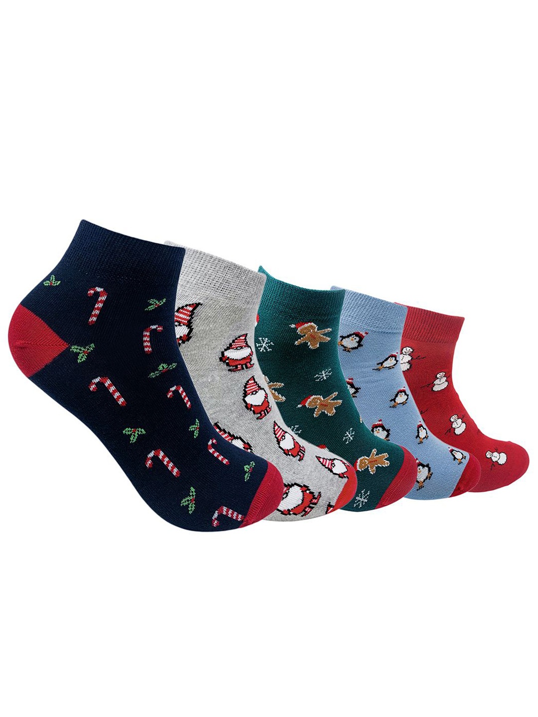 

Mint & Oak Unisex Pack Of 5 Printed Ankle Length Cotton Socks, Grey