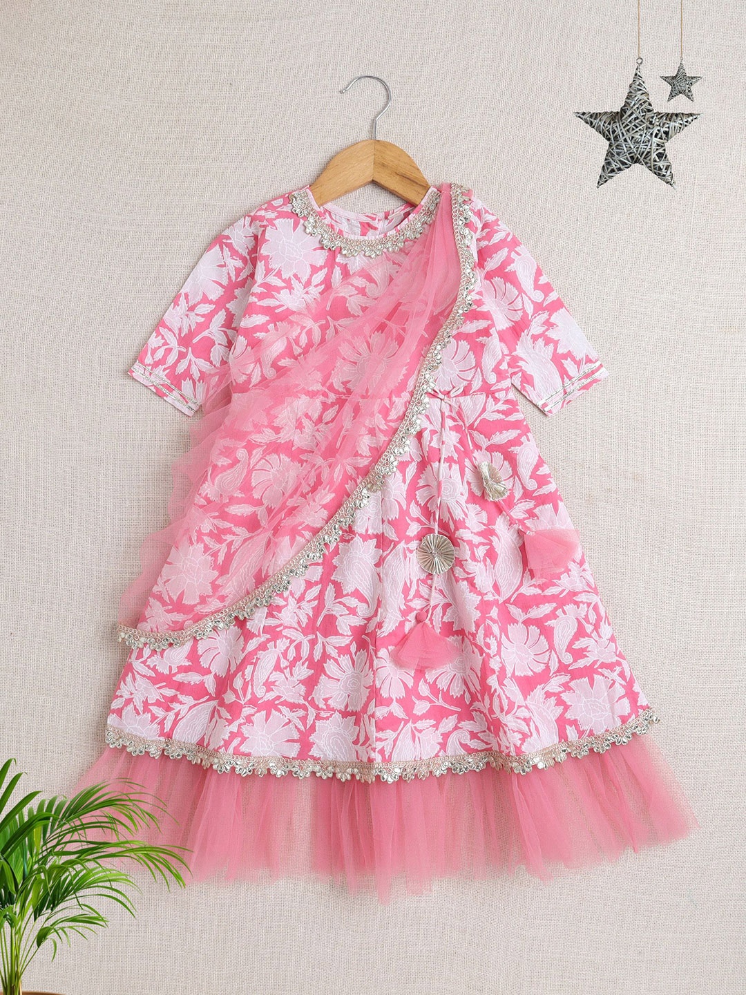 

The Magic Wand Girls Ethnic Motifs Printed Cotton Dress, Pink