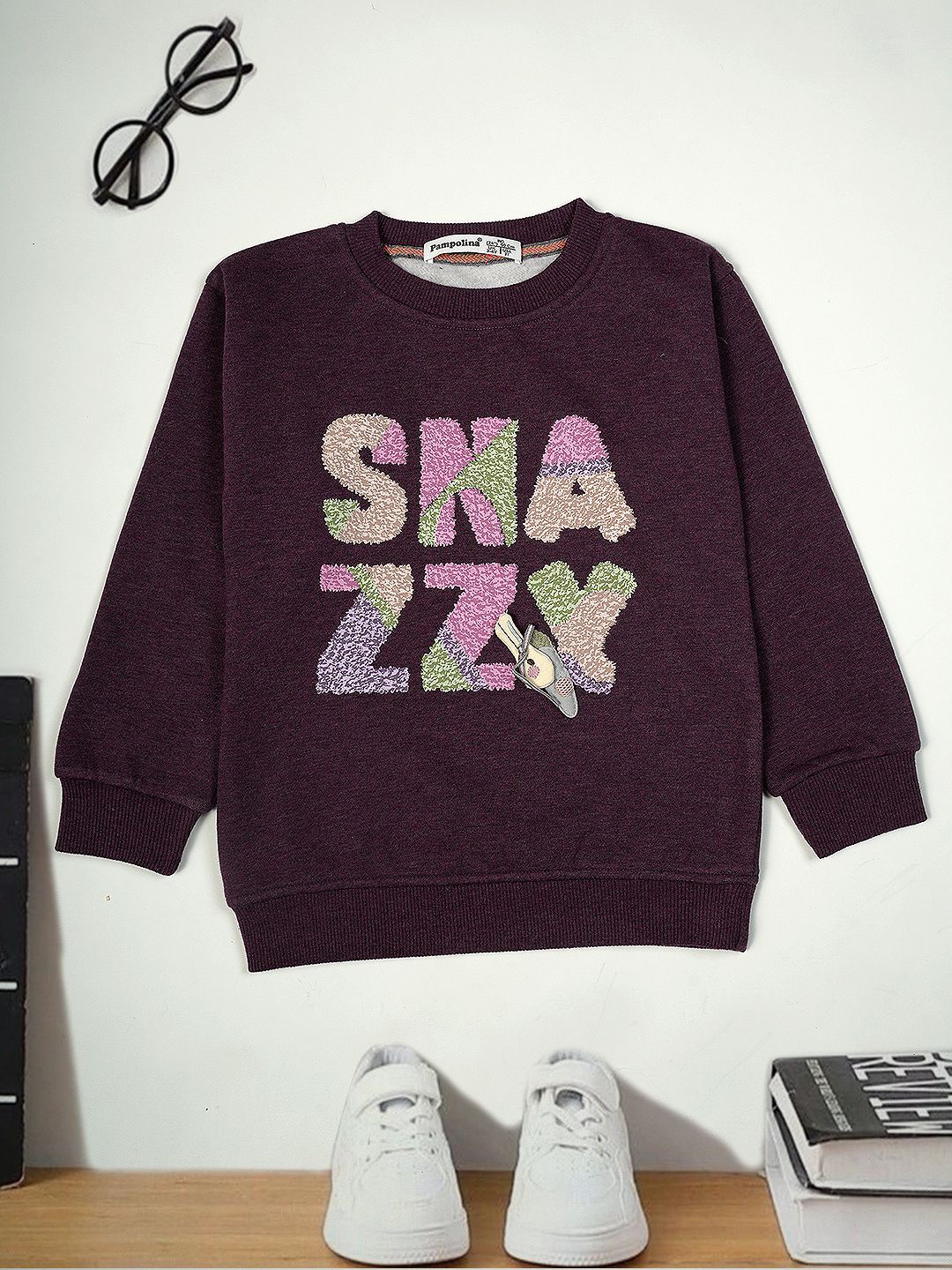 

PAMPOLINA Girls Cotton Embellished Sweatshirt, Mauve