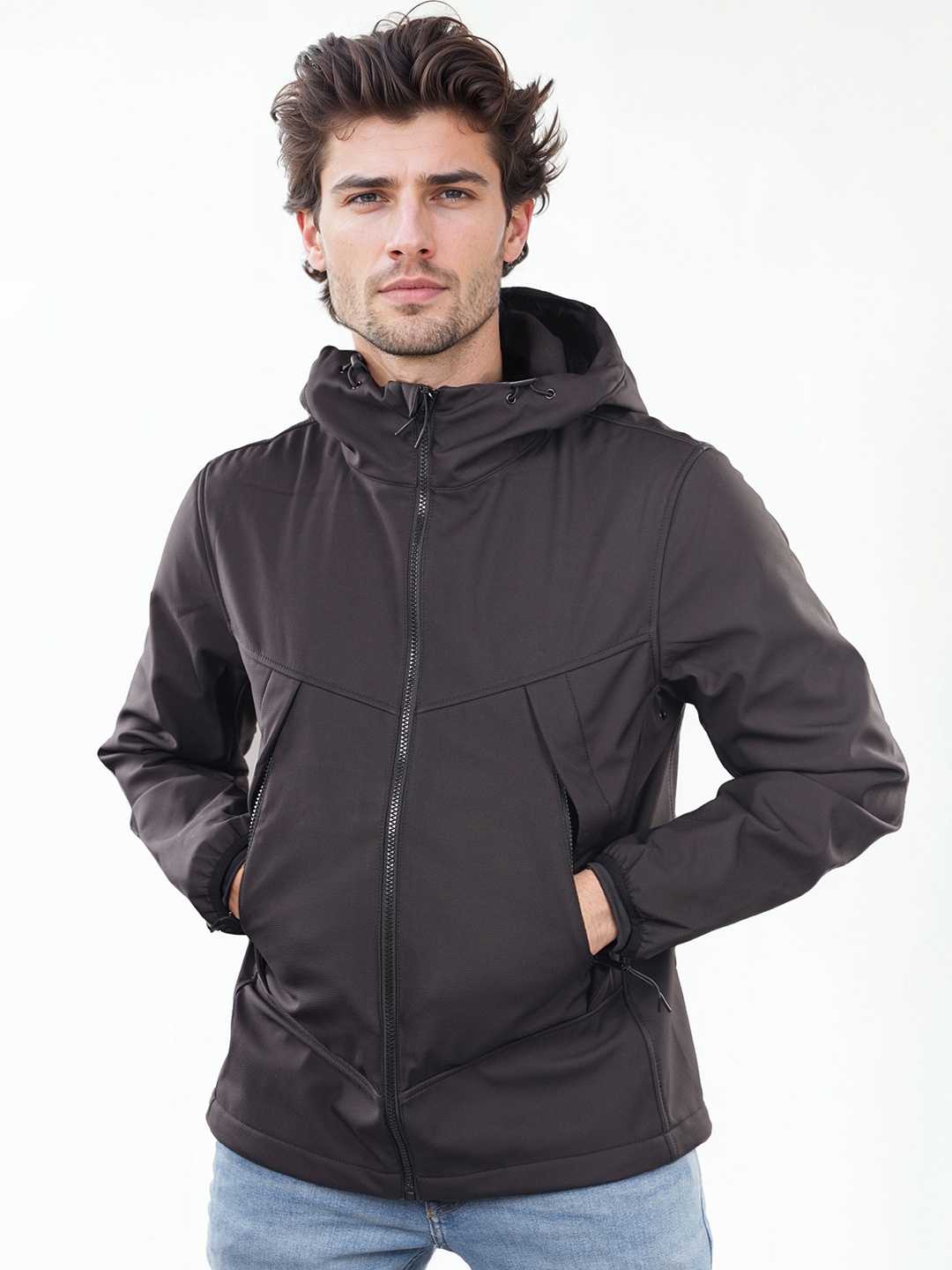 

Celio Men Hooded Solid Casual Bomber Jacket, Black