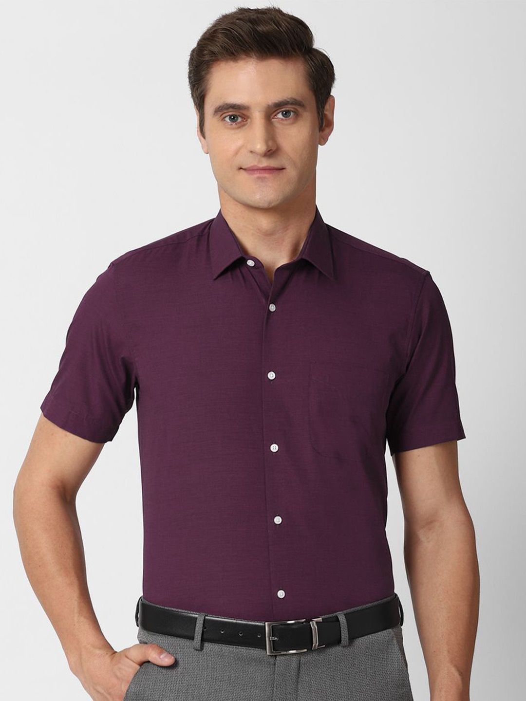 

Peter England Men Spread Collar Solid Cotton Casual Shirt, Purple