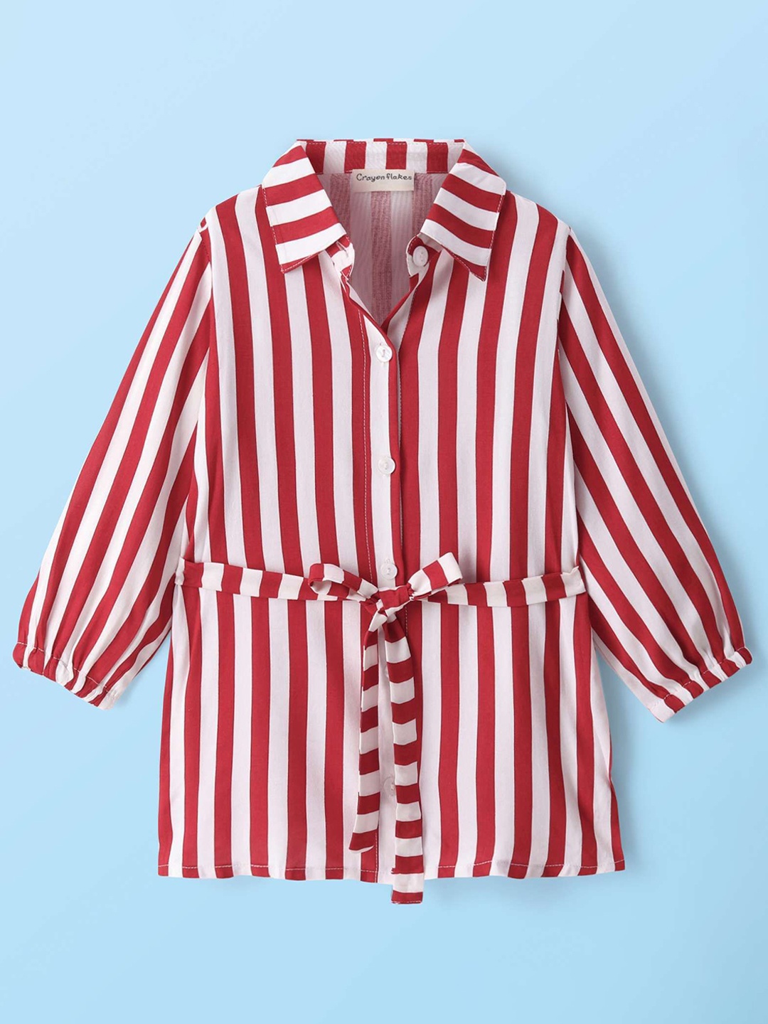 

CrayonFlakes Girls Striped Tie-Ups Detail Shirt Dress, Red