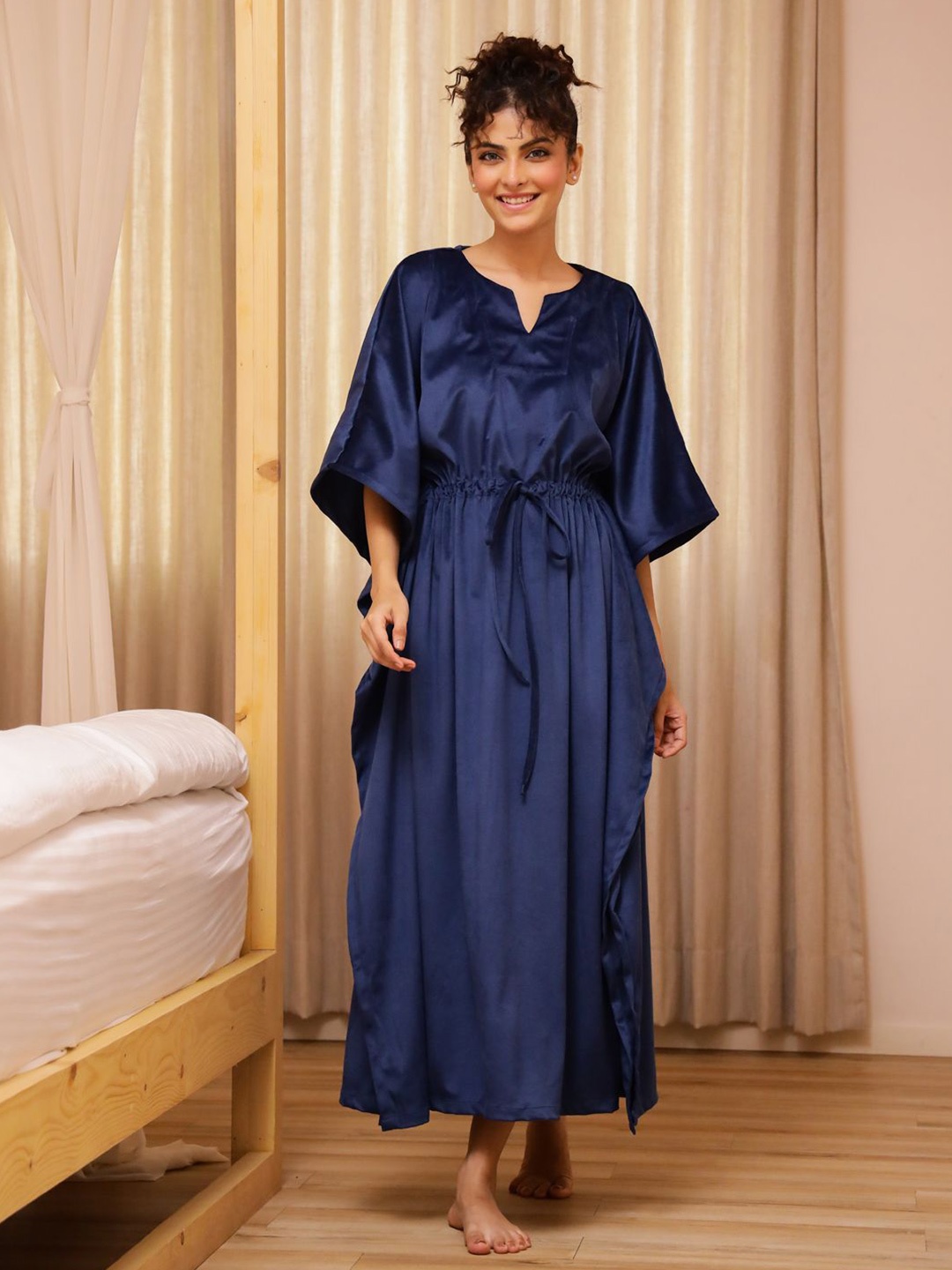 

SANSKRUTIHOMES Women Kaftan Nightdress, Blue