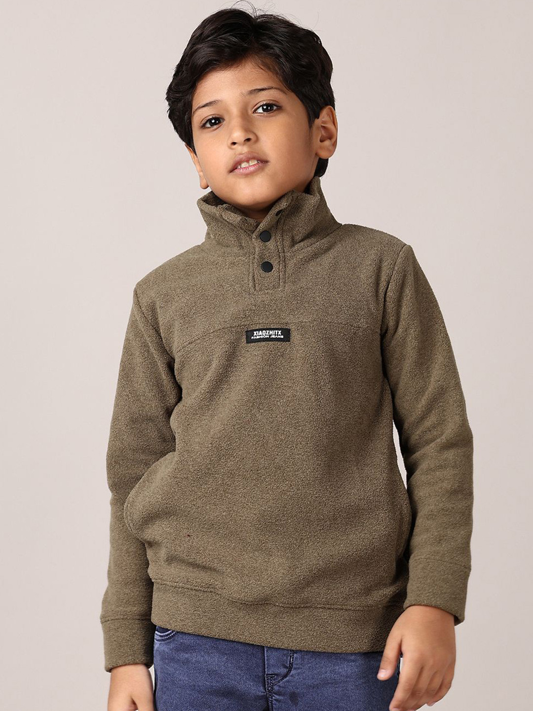 

V-Mart Boys Cotton High Neck Long Sleeves Printed Sweatshirt, Olive