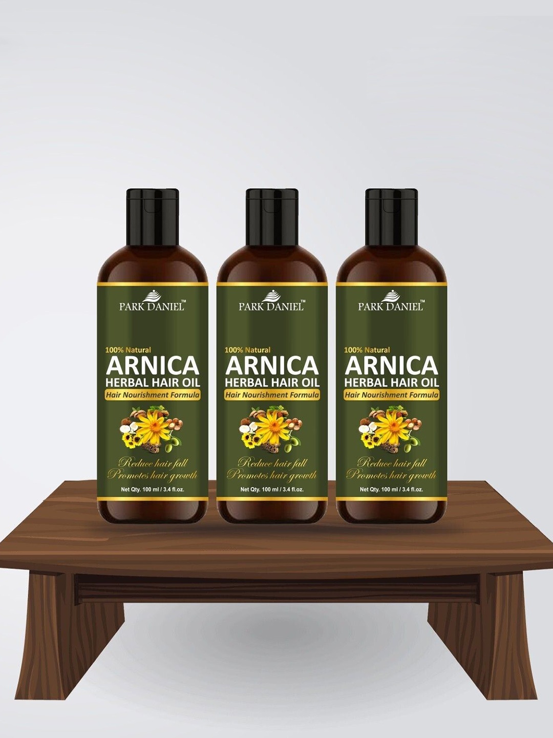 

Park Daniel Set Of 3 100% Natural Arnica Herbal Hair Oil - 100 ml Each, Black