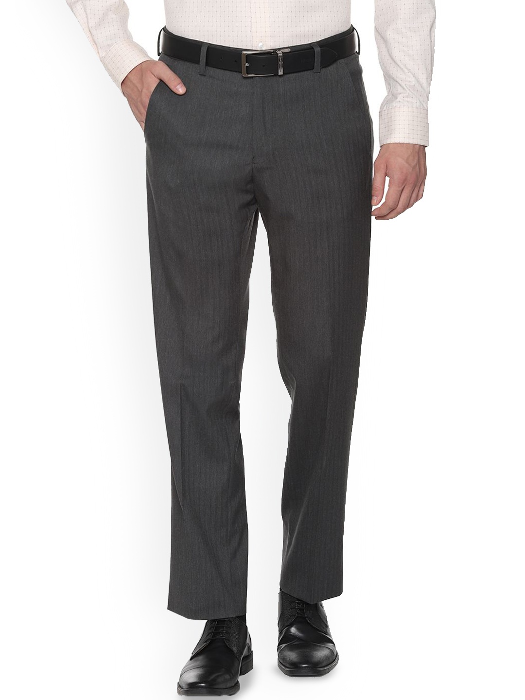 

Van Heusen Men Mid-Rise Textured Striped Loose Fit Trousers, Grey