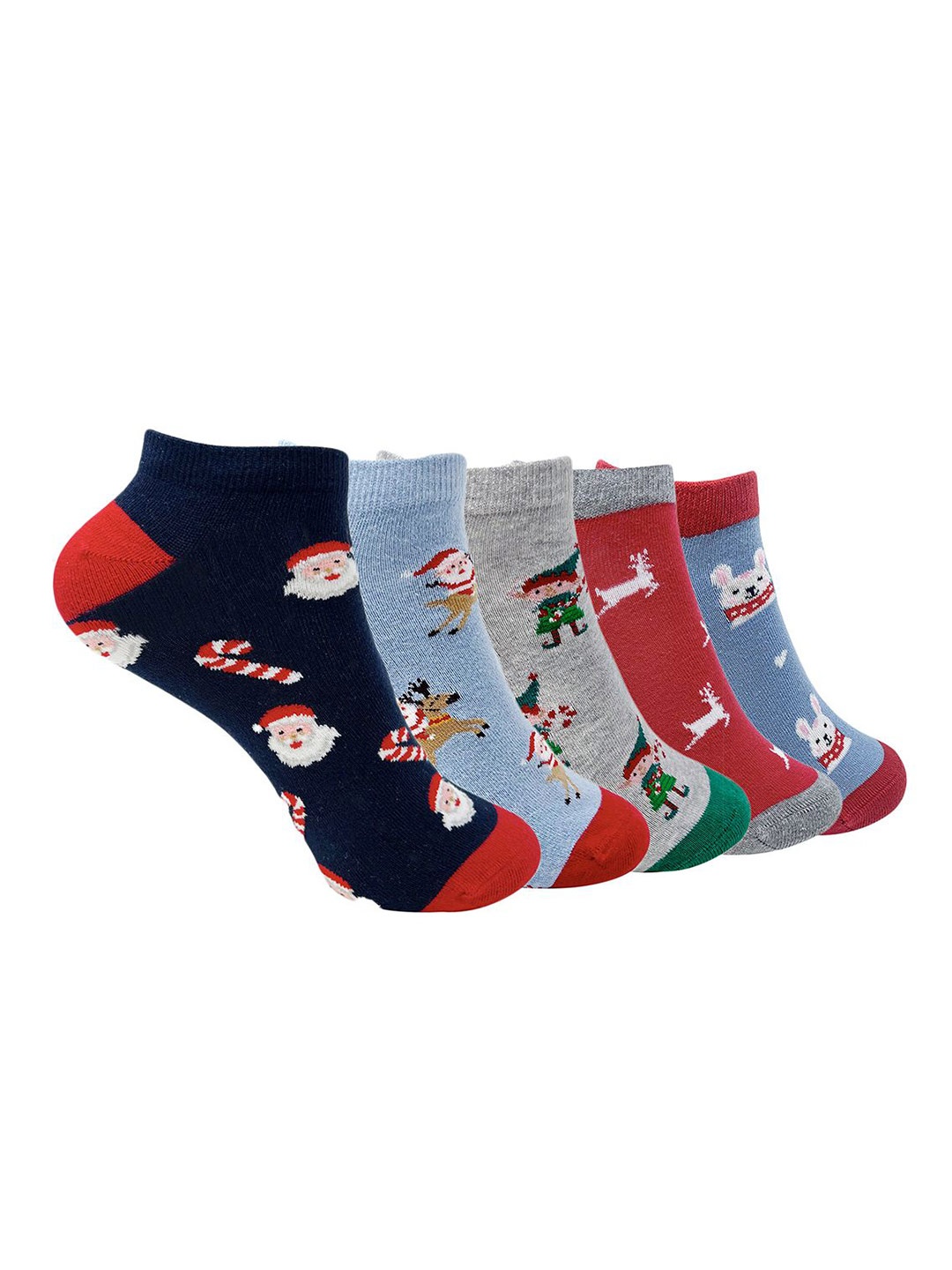 

Mint & Oak Women Pack Of 5 Printed Ankle-Length Socks, Blue