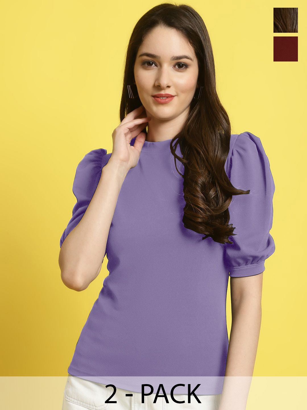 

Metronaut Pack Of 2 Round Neck Top, Purple