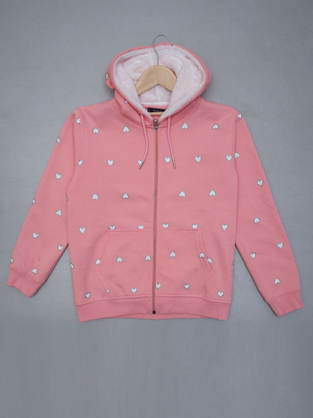 

White Snow Girls Printed Hooded Sweatshirt, Pink