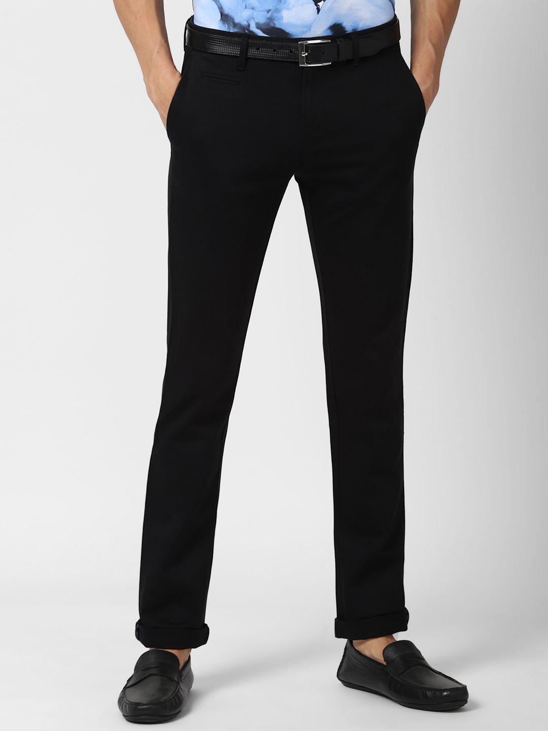 

V Dot Men Slim Fit Trousers, Black