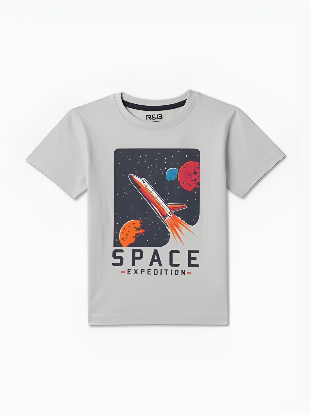 

R&B Boys Graphic Printed Round Neck Cotton T-shirt, Grey