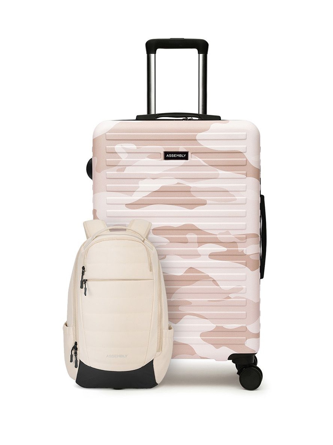 

Assembly Set Of 2 Camo Printed Back Pack & Trolley Bag, Peach
