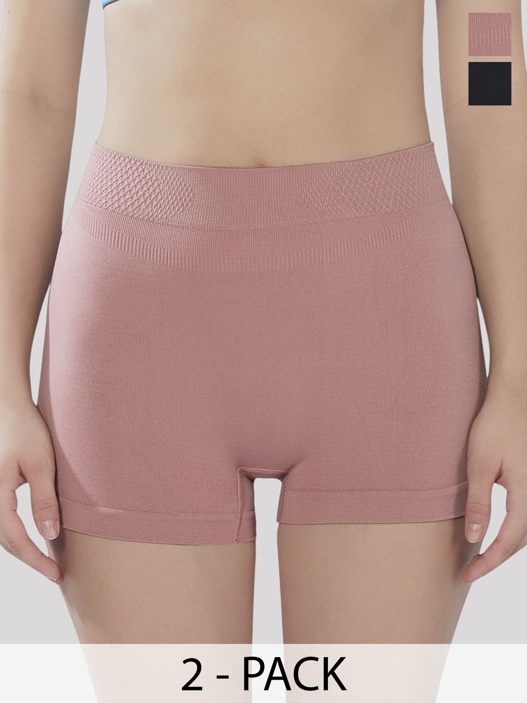 

PLUMBURY Pack Of 2 Seamless Boy Shorts Briefs PL-B/SPANTY-C005-BL/PEACH-M, Black